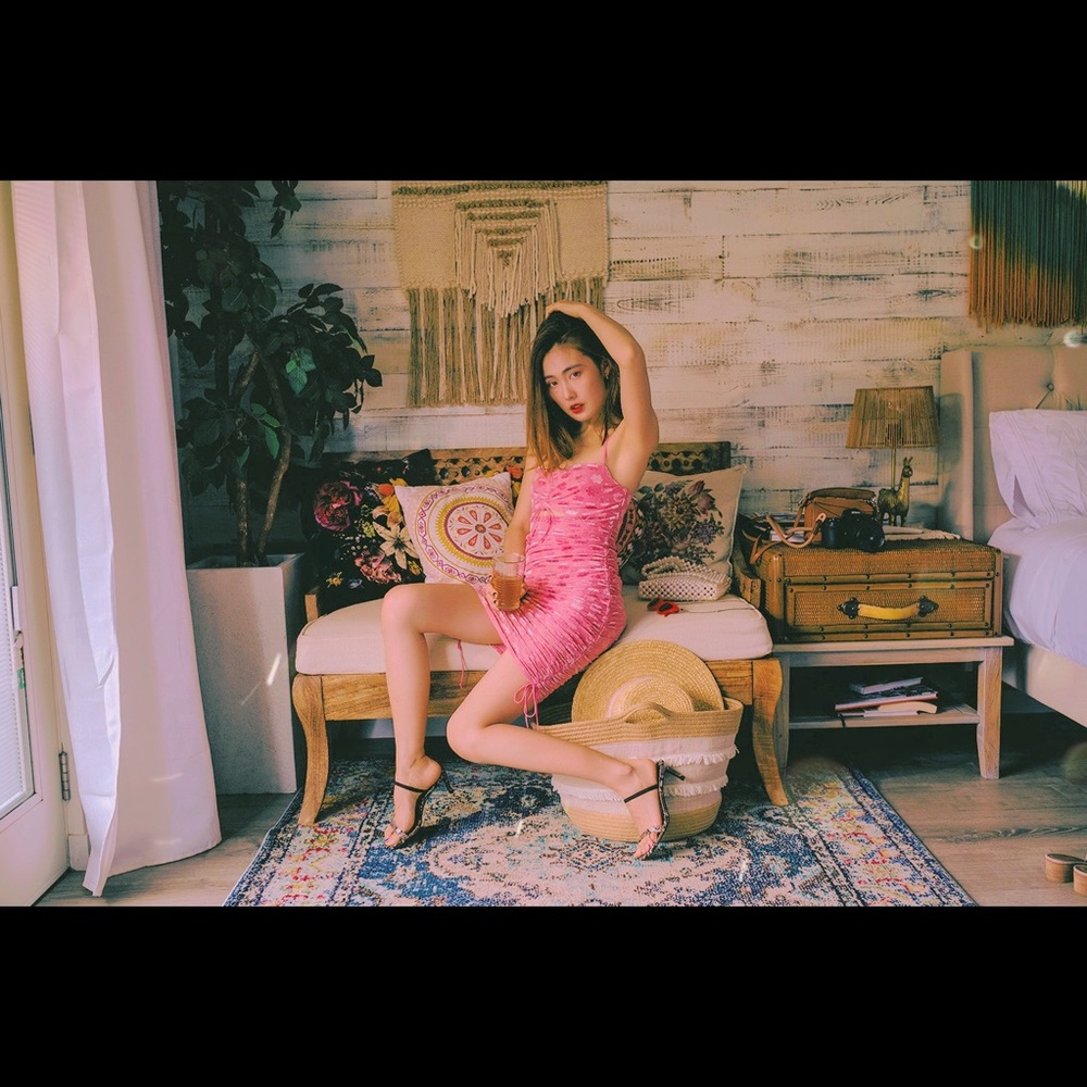 Pink Velvet Midi Dress